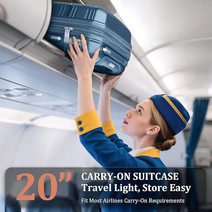 4-Piece Expandable Hardshell Luggage Set with TSA Lock (14/20/24/28) - Lightweight PP Suitcases, 360° Silent Spinner Wheels and Durable 100LB Handle for Air Travel (Peacock Blue)