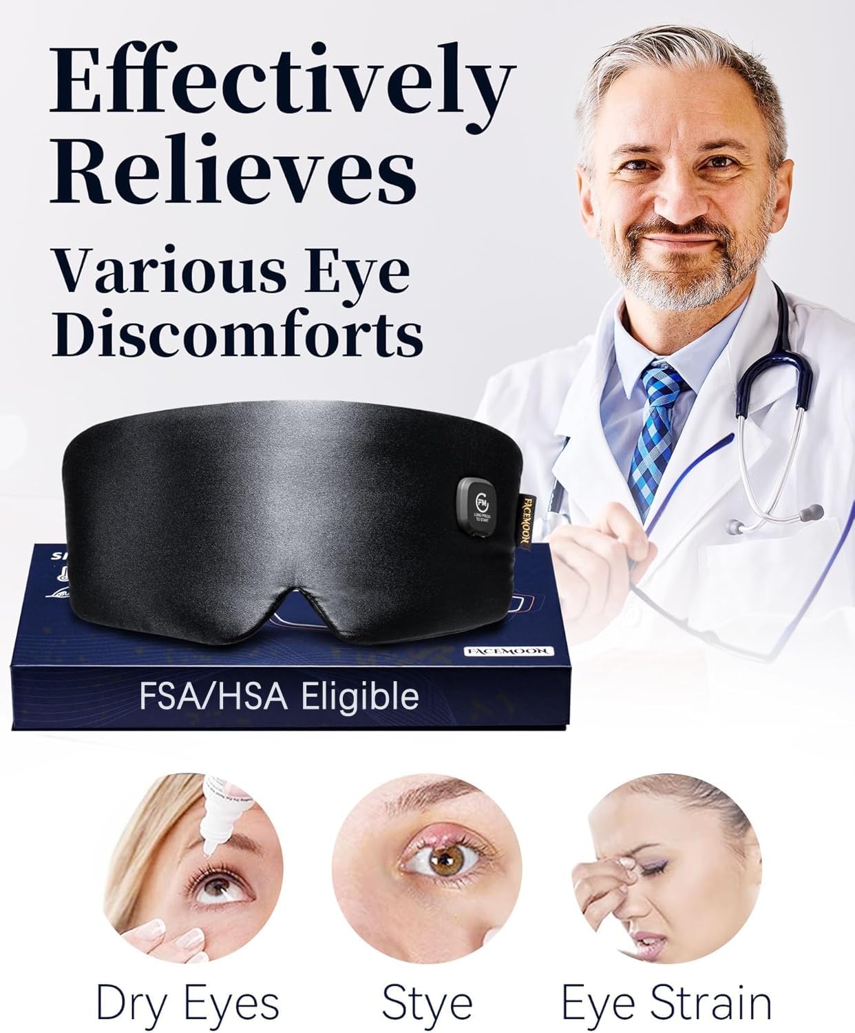 Heated Eye Mask for Dry Eyes - Silk Cordless Warm Eye Compress Moist Heat, Eye Heating Pad for Stye Treatment, Tired Eyes, Sleep, Travel, Washable, Rechargeable, Black