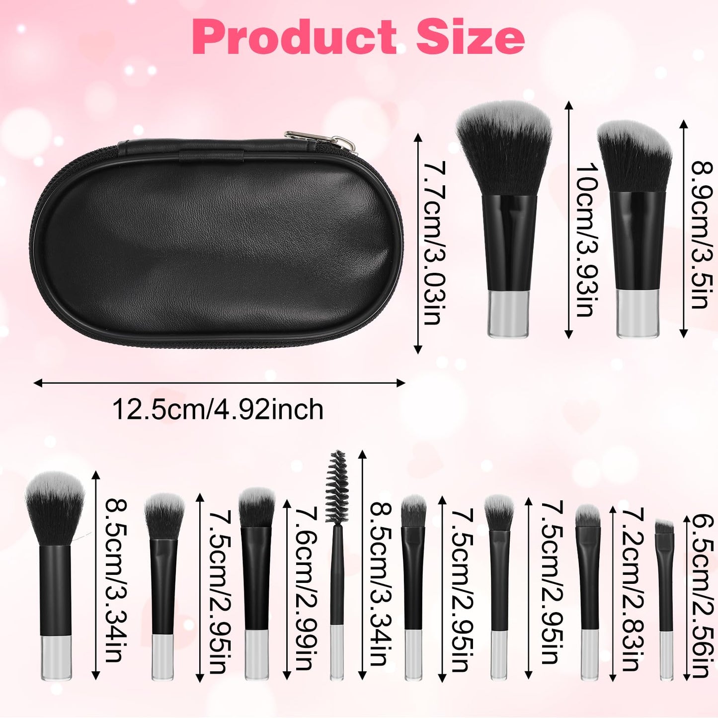 JIYIN 10 PCS Mini Travel Makeup Brushes Set, Black Portable Full Complete Function Cosmetic Kit with Brush Pouch Professional Makeup Brush Set for Women Girls Brush Blush Powder Eye Shadow