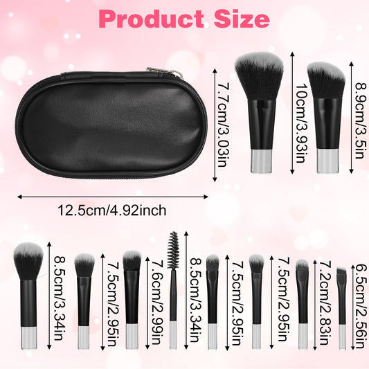 JIYIN 10 PCS Mini Travel Makeup Brushes Set, Black Portable Full Complete Function Cosmetic Kit with Brush Pouch Professional Makeup Brush Set for Women Girls Brush Blush Powder Eye Shadow