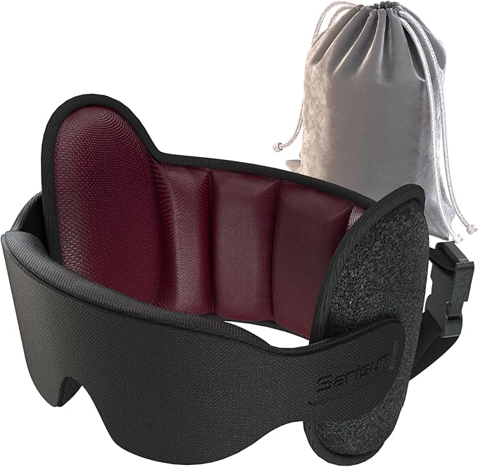 Upgraded Travel Pillow, U-Shaped Airplane Head Strap for All Heights, 360° Support, 3D Sleep Mask, 100% Light Blocking, Long Flights Essentials Headrest, Stop Bobblehead, Red