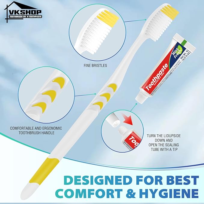 100 Pack Disposable Toothbrush with Toothpaste Set, Individually Wrapped Travel Toothbrushes for Adults & Kids, Portable Soft Bristle Kit for Camping, Hotel, Emergency Use (White, 5g)