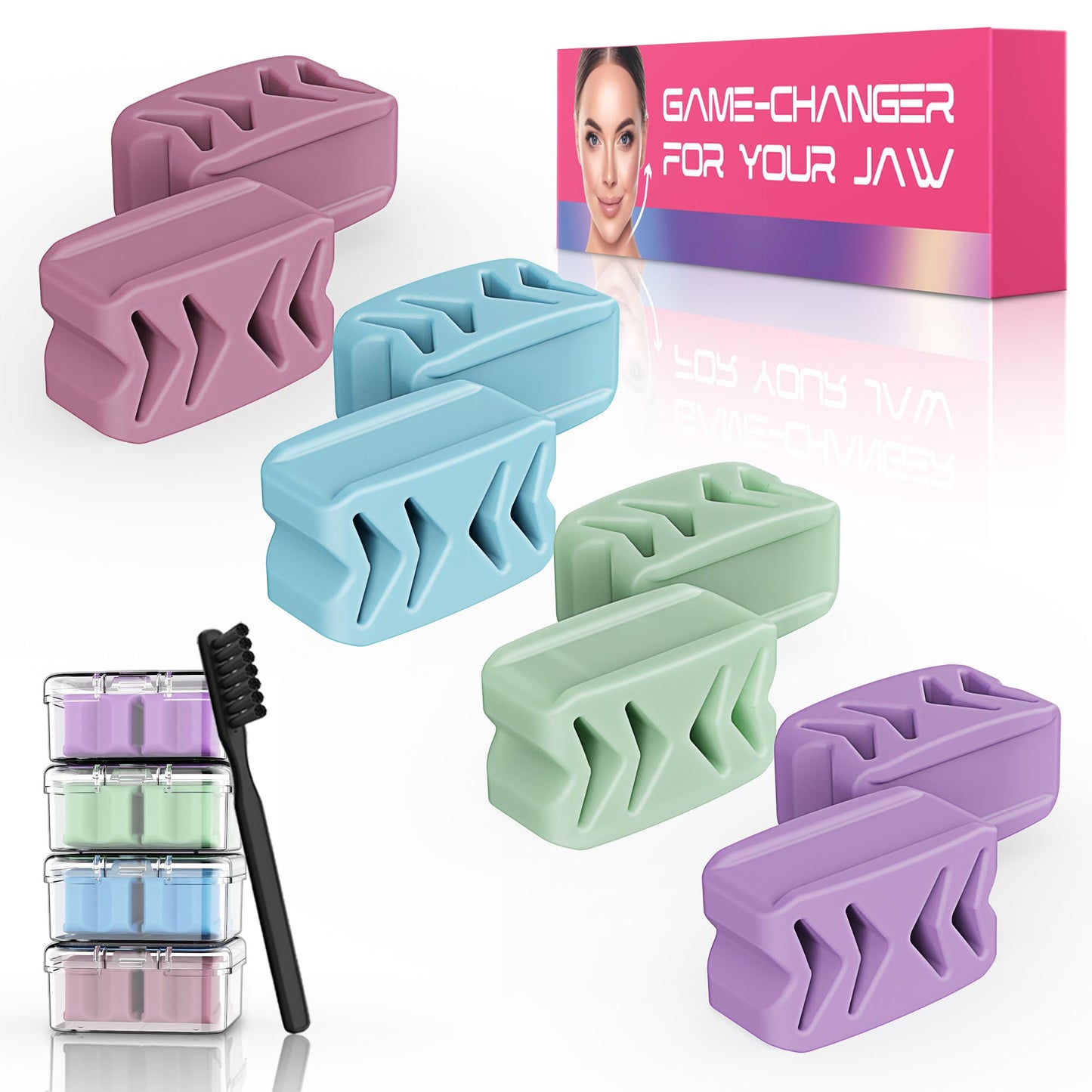 Azrra Jaw Exerciser for Women & Men, 4 Resistance Levels (8pcs) Jawline Shaper Exerciser, Jaw Trainer Double Chin Eliminator for Jawline Face Toning & Strengthening