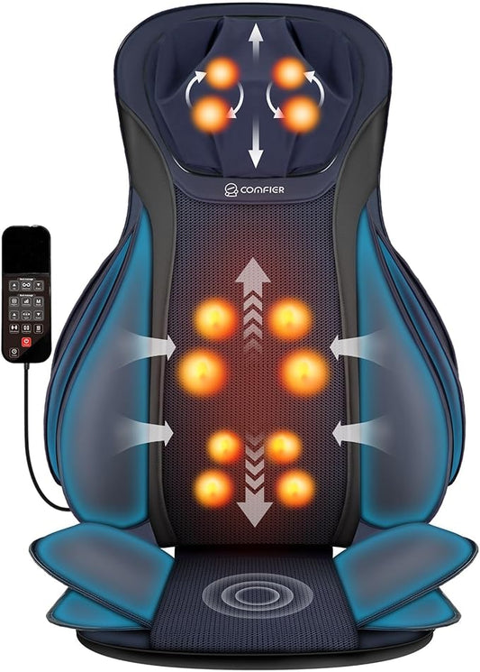 COMFIER Shiatsu Neck Back Massager with Heat for Pain Relief Deep Tissue, Adjustable-Height Neck Massage Rollers, Massage Chair Pad Tapping Compression Seat Massager Full Body, Gifts for Men Women