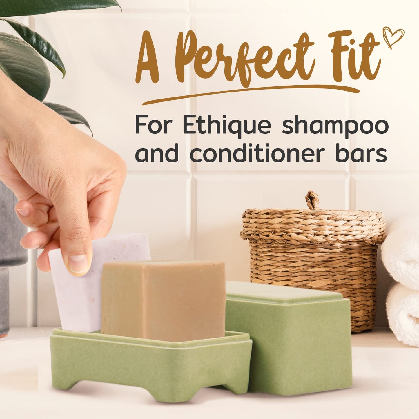 Impresa [2 Pack] Bamboo Soap Holder Compatible with Ethique Shampoo & Conditioner Bars - Quick Drying Slatted Soap Box & Shampoo Bar Container - Compostable Sugarcane