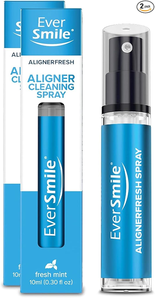 EverSmile AlignerFresh Cleaning Spray for Invisalign and All Clear Aligners and Retainers – On-the-Go Cleaning & Teeth Whitening, Kills Bacteria, Fights Bad Breath – Mint Flavor, 10ml (2 Pack)
