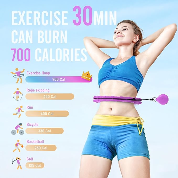 JKSHMYT Smart Weighted Fit Hoop Plus Size for Adults Weight Loss, Hula Circle-2 in 1 Infinity Fitness Hoop, 24 Links Detachable & Size Adjustable, with Waist Trainer for Women