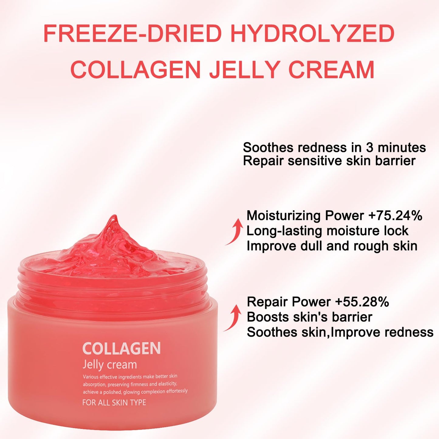 Collagen Jelly Cream - Contains Niacinamide & Freeze Dried Hydrolyzed Collagen -Elasticity & Hydration - Reduce Fine Lines & Dullness - Korean Glass-Shiny Skin Suitable for All Skin Types (3.38 Fl.Oz)