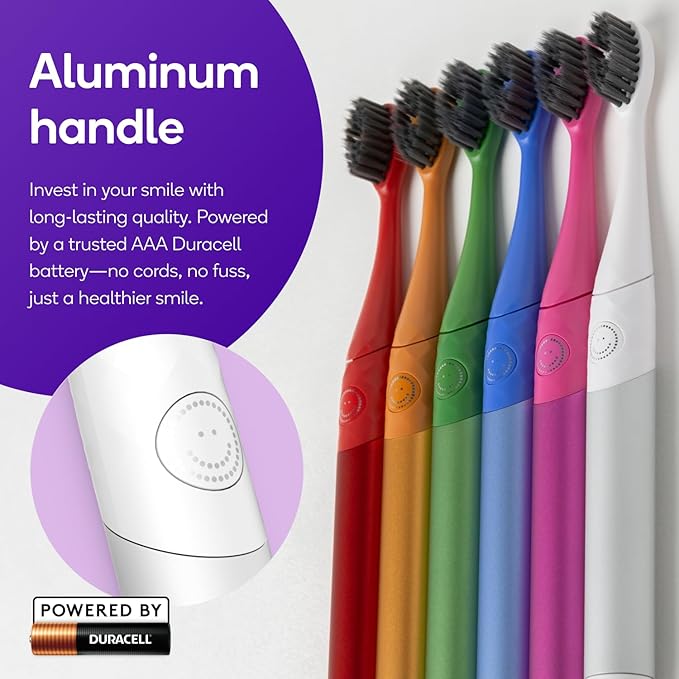 Burst Nova Toothbrush (Green) | Sonic Powered Teeth Whitening | Super-Soft Bristles | 18000 VPM | 2 Minute Timer | Aluminum Handle | Replaceable Brush Head | Compact Size | with AAA Battery