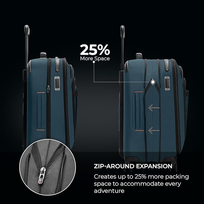 Briggs & Riley International 21" Carry On Expandable Spinner - Luggage for Travel, Suitcases with Wheels, Softside Rolling Bag for Men & Women - ZDX Collection, Ocean