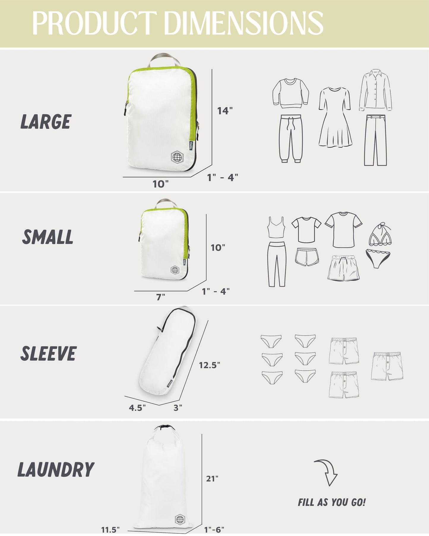 Compression Packing Cubes 6 Piece Set for Travel - Lightweight, Durable Clothes Organizer for Carry-On Luggage and Backpacks by TRIPPED Travel Gear (White and Green)