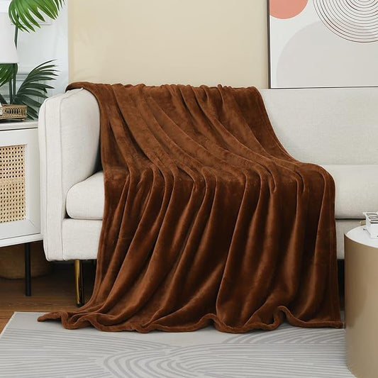 JIAHANNHA Flannel Fleece Blanket Throw Size(60 by 80 Inches),Brown Throw Blanket for Couch Sofa Bed 280GSM,Super Soft Plush Cozy and Lightweight Warm Bed Blanket for All Season