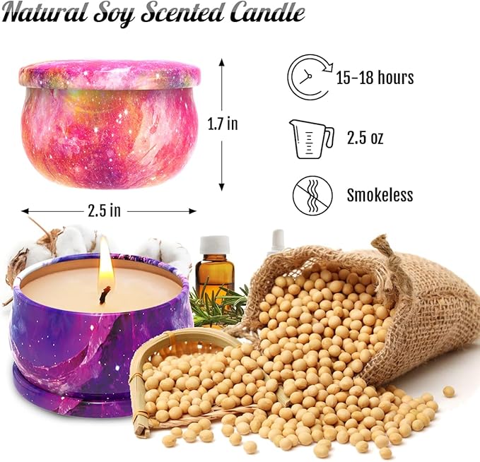 3 Packs Scented Candles Set for Christmas Thanksgiving, Natural Soy Wax Portable Travel Tin Candle, Aromatherapy Gift for Friends Classmates Colleague - Starry Sky