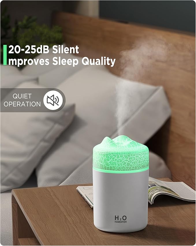 Portable Mini Humidifier, Colorful Volcanic Texture, 300mL Cool Mist Humidifier, USB Powered, Auto Shut-Off. Perfect for Bedroom, Office & Car.
