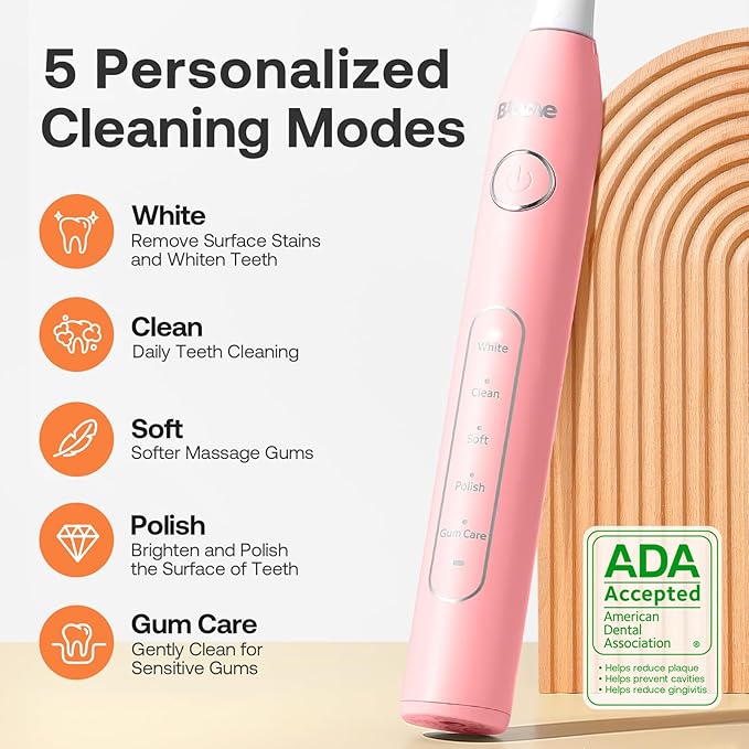 Bitvae Water Dental Flosser Teeth Picks - Cordless Portable Oral Irrigator, 5 Modes Sonic Electric Toothbrush with 3 Modes & 5 intensities Water Teeth Cleaner Combo, Quartz Pink