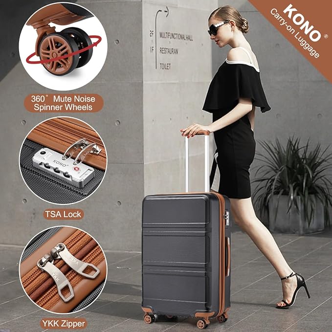 Kono 28 Inch Luggage Expandable Suitcase Lightweight with Spinner Wheels TSA Lock Hardside Large Checked Luggage Durable Rolling Suitcase Apricot Black