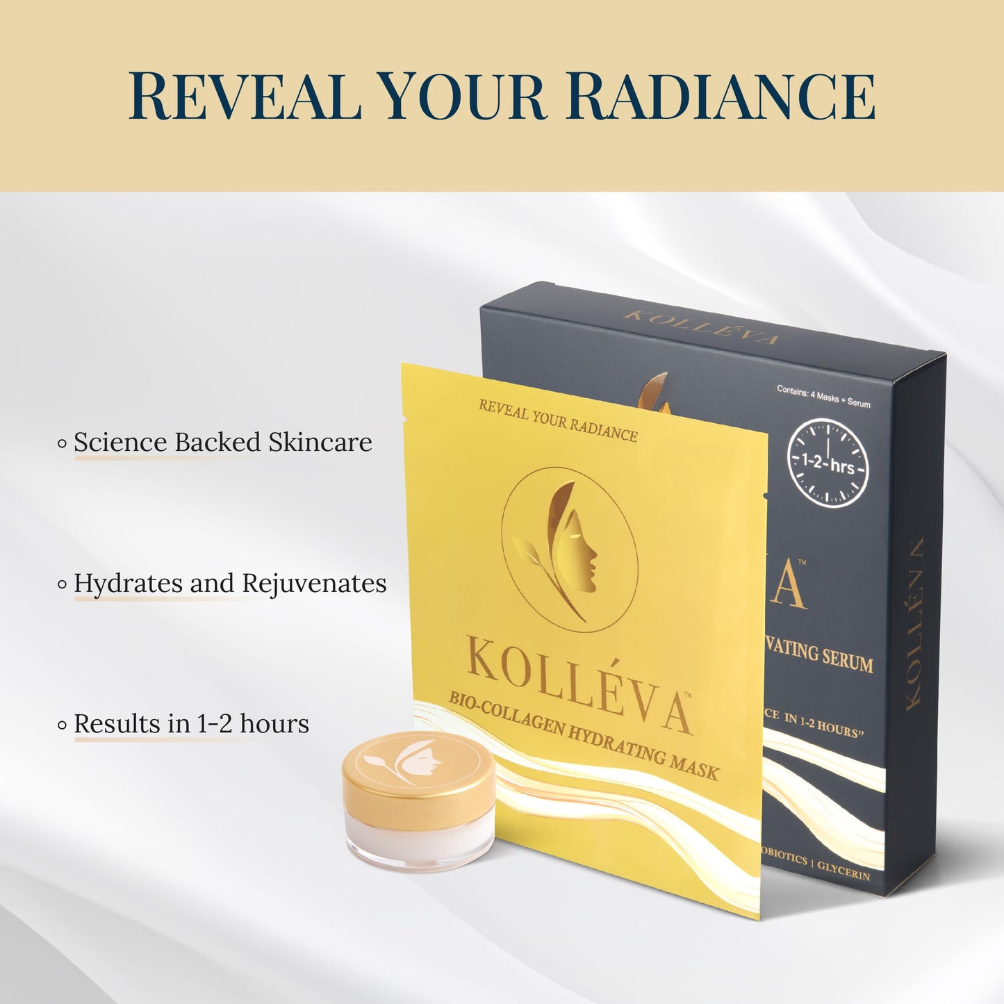 Kolléva Collagen Hydrogel Masks –Instant 2-Hour Glow | 4 Clinical Level Masks | U.S. Skincare Innovation