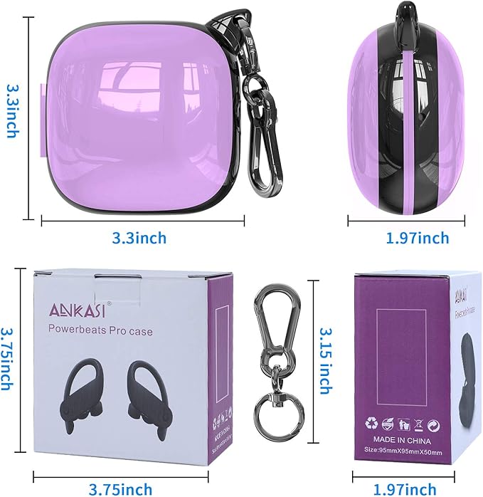Compatible Powerbeats Pro Case Cover, Full Protective Shockproof Anti-Slip Silicone Case for Beats Powerbeats Pro 2019 (Black Edge+Light Purple)