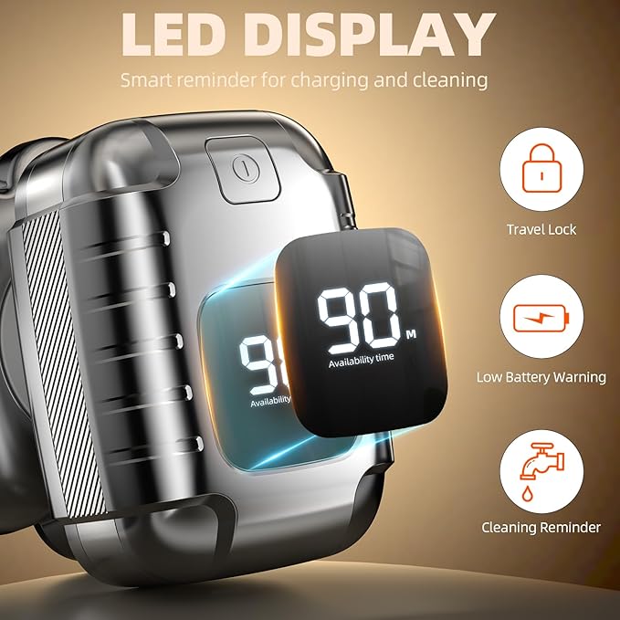 9D Head Shavers for Bald Men, 5 in 1 Detachable Head Shaver with LED Display, IPX7 Waterproof Wet Dry Rechargeable Electric Shavers for Men Grooming Kit for Home & Travel