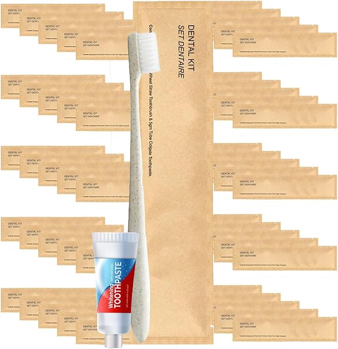 Kraft Paper Dental Kit - Wheat Straw Toothbrush and Toothpaste Dental Care Kit (25)