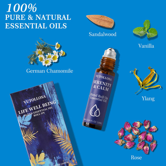 2-Packs Serenity & Calm Essential Oil Roll On-100% Natural Stress Relief & Relaxation Aromatherapy - Self Care Gifts for Women - Nurse Essentials by VUTOLLOSA