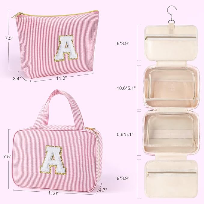 YOOLIFE Kids Toiletry Bag Initial Makeup Bag for Teen Girls - Birthday Gifts for 7 8 9 10 11 12 13 14 15 16 17 18 Year Old Girls, Teen Girl Gifts Trendy Stuff - Letter L, Pink