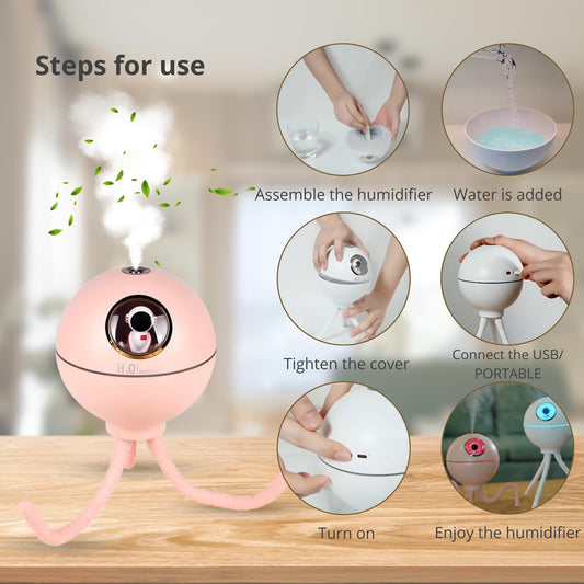 DreamTots Octopus Humidifier for Baby, Ultrasonic Essential Oil Diffuser for Baby, humidifiers for Bedroom Baby, Cool Mist Humidifier with Baby Night Light, Portable Color Changing Diffuser (Pink)