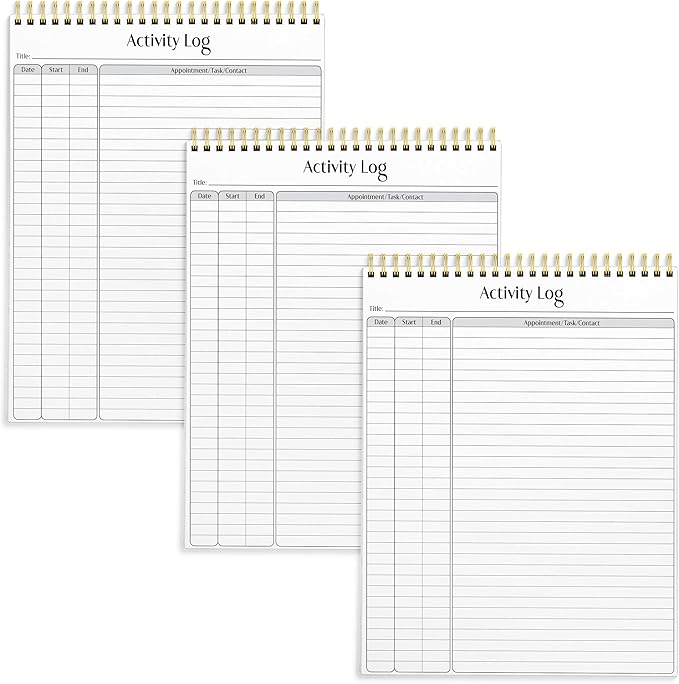 Better Office Products Activity Log Notepad, 8.5" x 11", Planning Note Pad, 50 Sheets, Double-Wire Spiral, Daily Time Tracking Productivity Checklist Organizer (3 Pack)