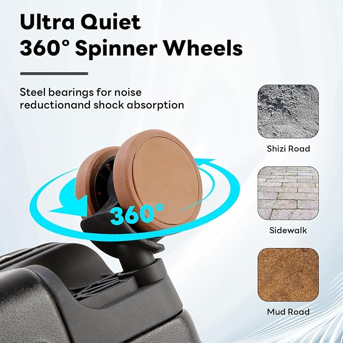 18 Inch Carry On Luggage Suitcase Locks TSA Approved Hardside Lightweight Suitcase with Cup Holder TSA Lock Carry On Luggage with USB Port Phone Holder Suitcases with 360° 8 Double Spinner Wheels