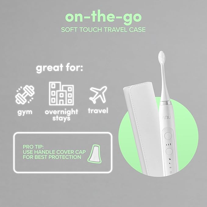 ARU Sonic Toothbrush Starter Kit with Customizable Modes and 2 Minute Timer, ADA-Approved Electric Toothbrush for Adults, Soft Toothbrush for Gums, 45+ Days Battery, Travel Case, Arctic White