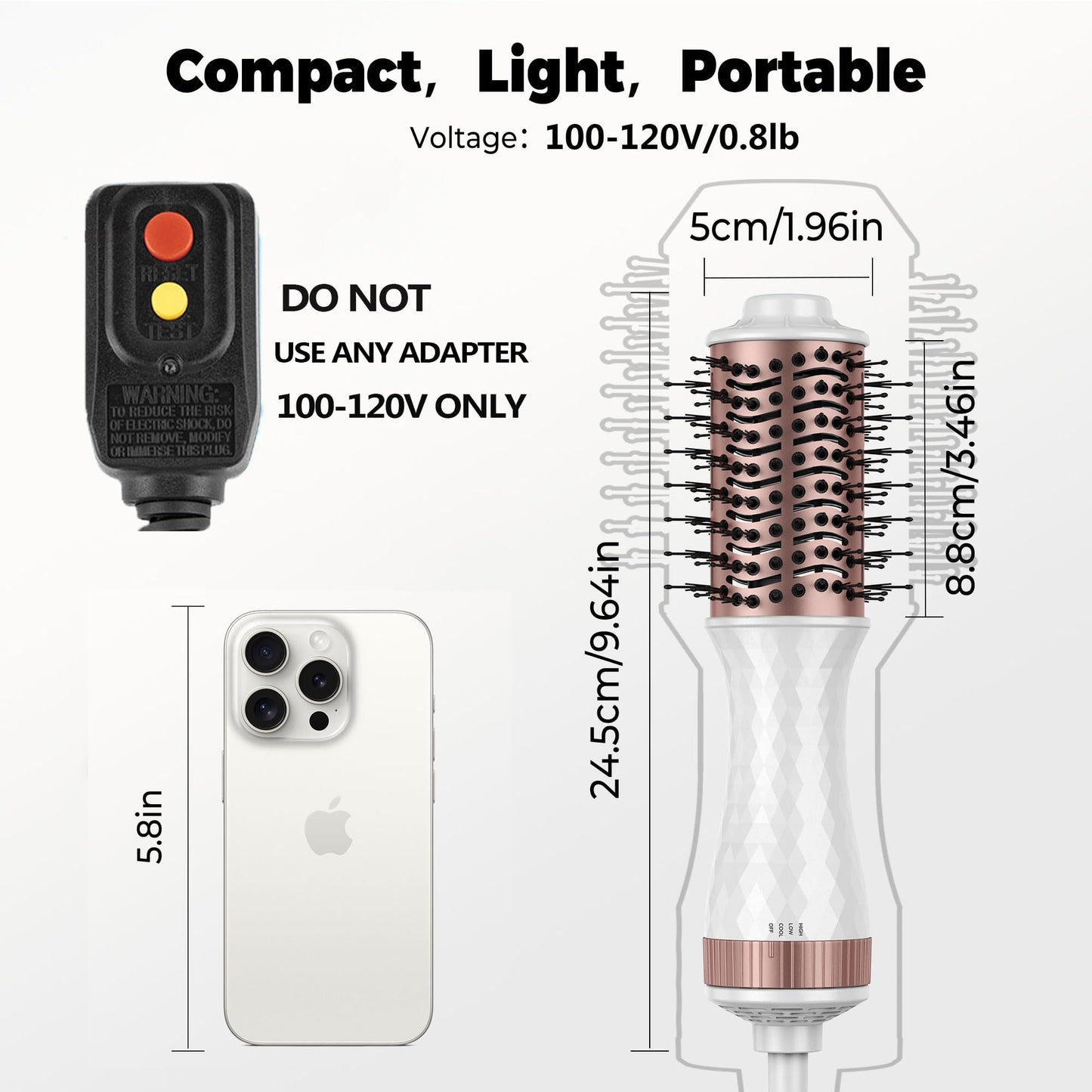 Mini Travel Hair Dryer Brush Blow Dryer Brush in One, Small Hot Air Brush Compact Brush Blow Dryers for Women, Portable One Step Volumizer,Straightener,Styler,100-120V