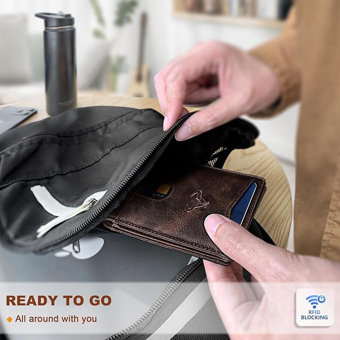 BULLIANT Men Wallet, Slim Leather Wallet Front Pocket Card Holder Gift For Men 11 Slots RFID Blocking