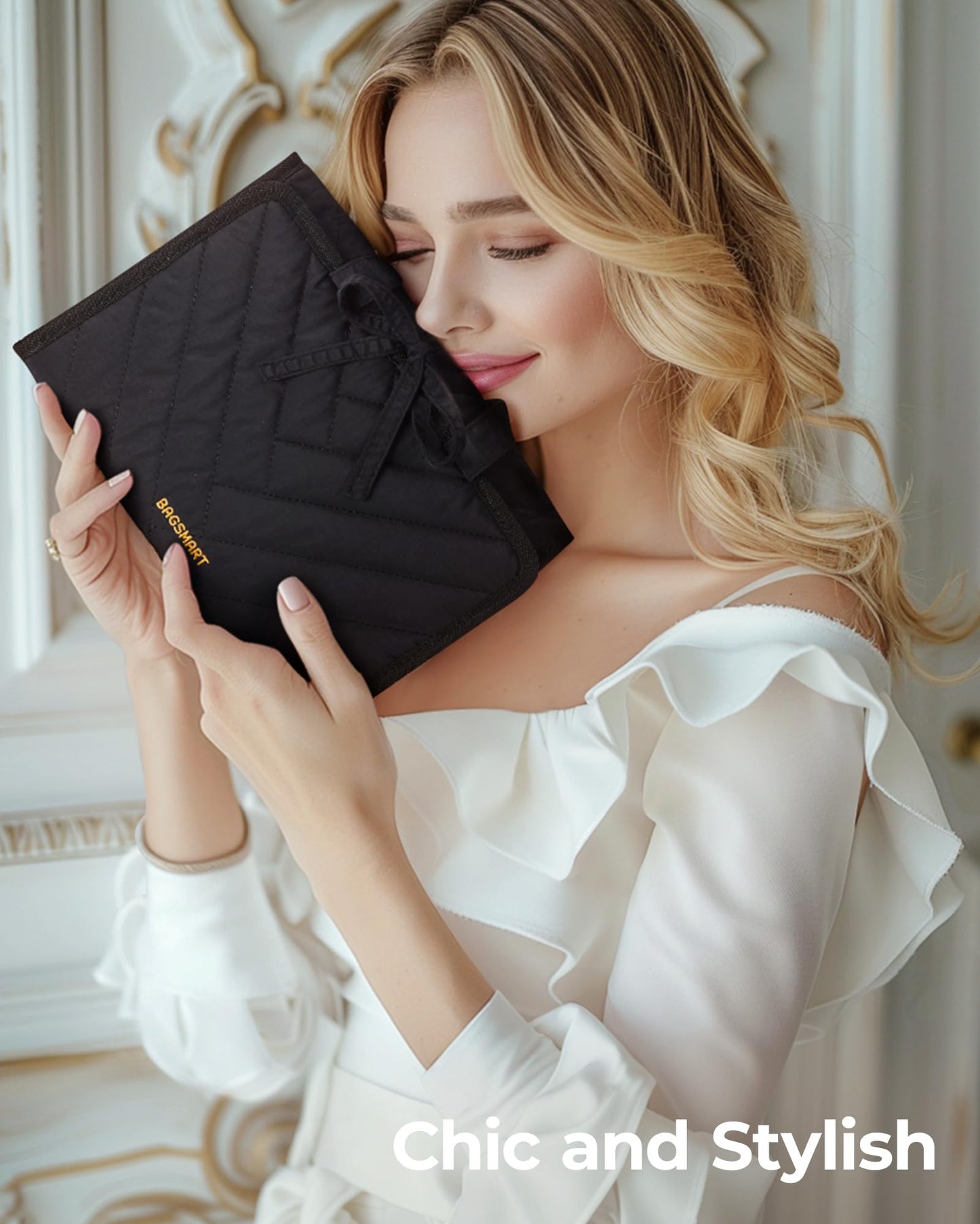 BAGSMART Travel Jewelry Case Organizer, Large Capacity Foldable Jewelry Roll for Journey - Rings, Necklaces, Earrings, Bracelets, Fashion Black