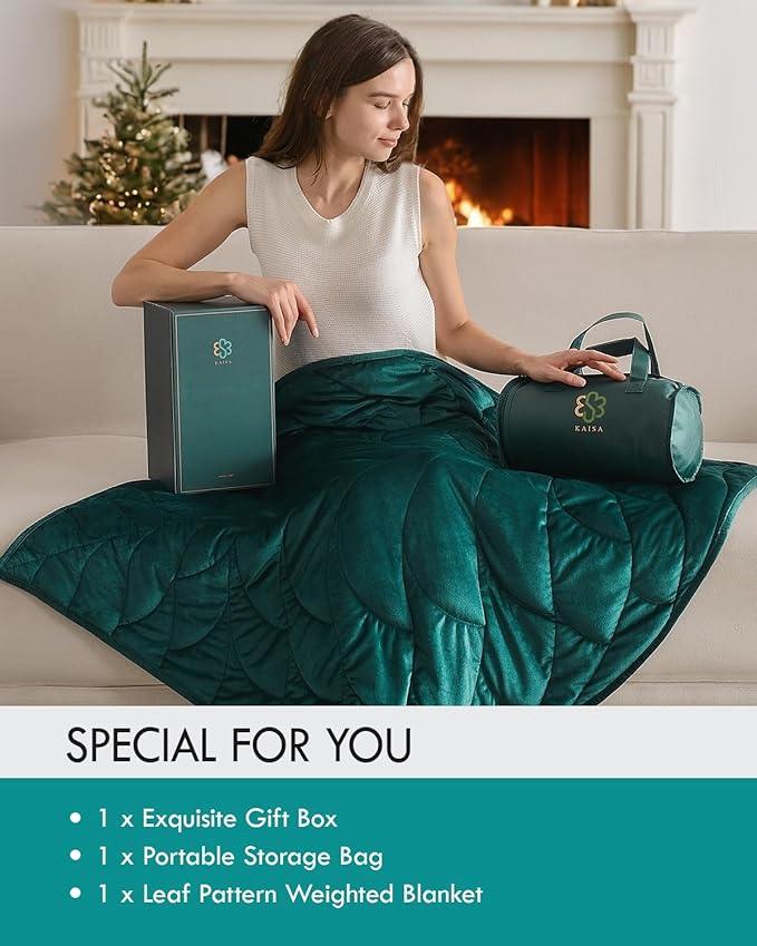 Kaisa Weighted Lap Blanket 7 lbs 41" x 53", Cozy Luxury Crystal Velvet Small Weighted Blanket for Adults, Portable Travel Weighted Blanket for Relaxation, All-Season Blanket, Machine Washable, Green