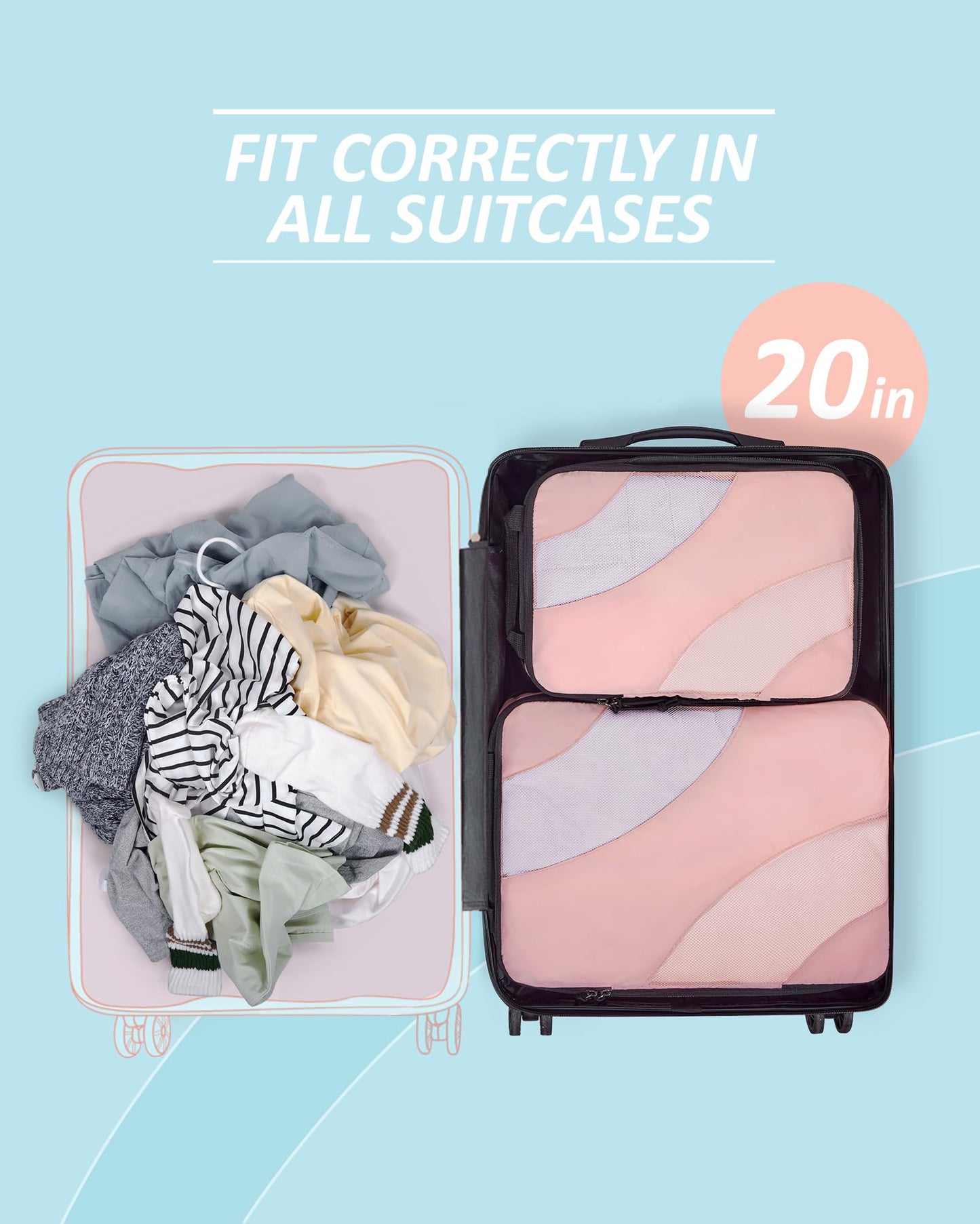 BAGSMART Compression Packing Cubes, 2 Set Travel Packing Cubes for Carry on Suitcases, Compression Suitcase Organizers Bag Set & Travel Cubes for Luggage, Lightweight Packing Organizers White Opals