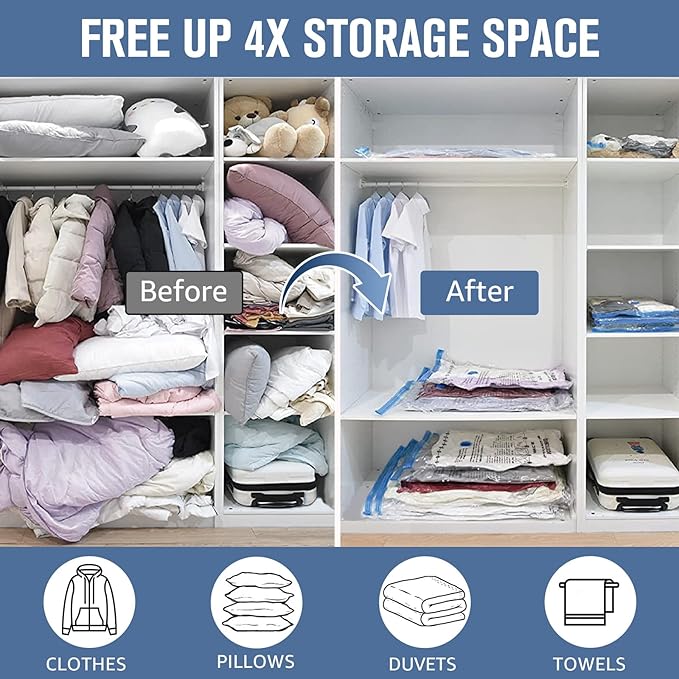 BoxLegend Vacuum Storage Bags with Hand Pump 6 Medium 19.68’’x27.56’’ Thickened Vacuum Seal Bags for Clothing Bed Sheets Pillowcases Compression Space Saving for Luggage, Backpack, Suitcase