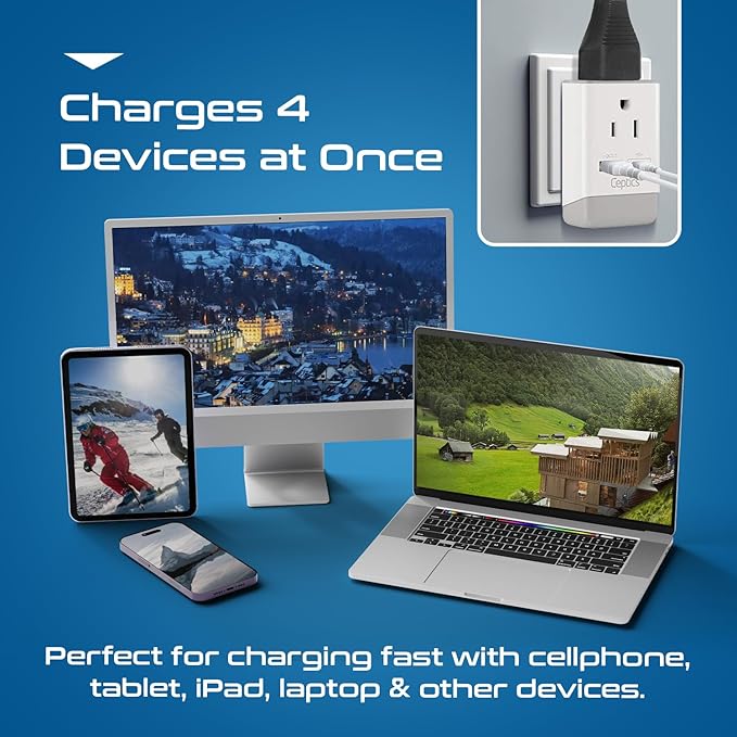 Ceptics Switzerland Plug Adapter, Travel with QC 3.0 & PD, Safe Dual USB & USB-C - 2 USA Socket Compact & Powerful - Quick Charge 3.0 & Power Delivery - Type J AP-11A - Fast Charging