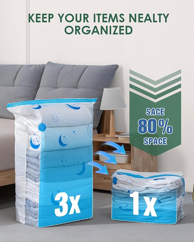 Vacuum Storage Bags with Electric Pump, 12 Pack Vacuum Sealed Bag with 1500mAh Rechargeable Battery for Clothes, Blanket, Duvets, Pillows, Comforters, Travel