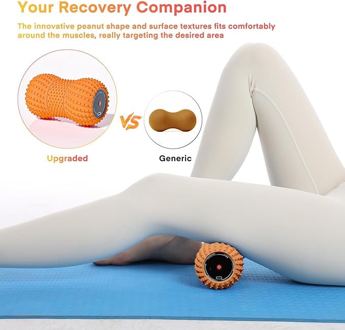 2 in 1 Vibrating Peanut Massage Ball with 6 Massaging Modes and Bluetooth Speaker, Rechargeable Vibrating Massage Yoga Roller Ball for Muscle Recovery, Orange
