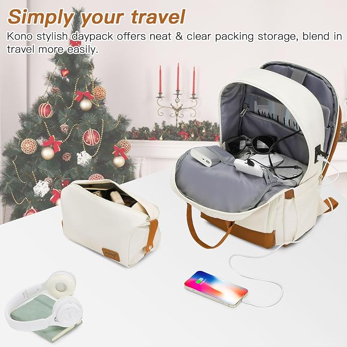 Kono Luggage Set 3 Piece Carry On Hardside Luggage with TSA Lock Spinner Wheels Carry On Suitcase Cream White