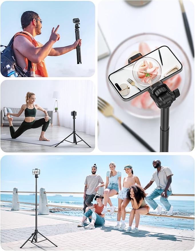 86'' Phone Tripod & Selfie Stick, Tripod for iPhone with Detachable Remote, Portable Phone Tripod Stand for Video Recording, Travel Tripod for Cell Phone, Compatible with Smartphones, DSLR