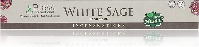Bless-White-Sage 100%-Natural-Handmade-Hand-Dipped-Incense-Sticks Organic-Chemicals-Charcoal-Free Purification-Relaxation-Positivity-Yoga-Meditation Best-Woods-Scent (25 Sticks (1.4 OZ))