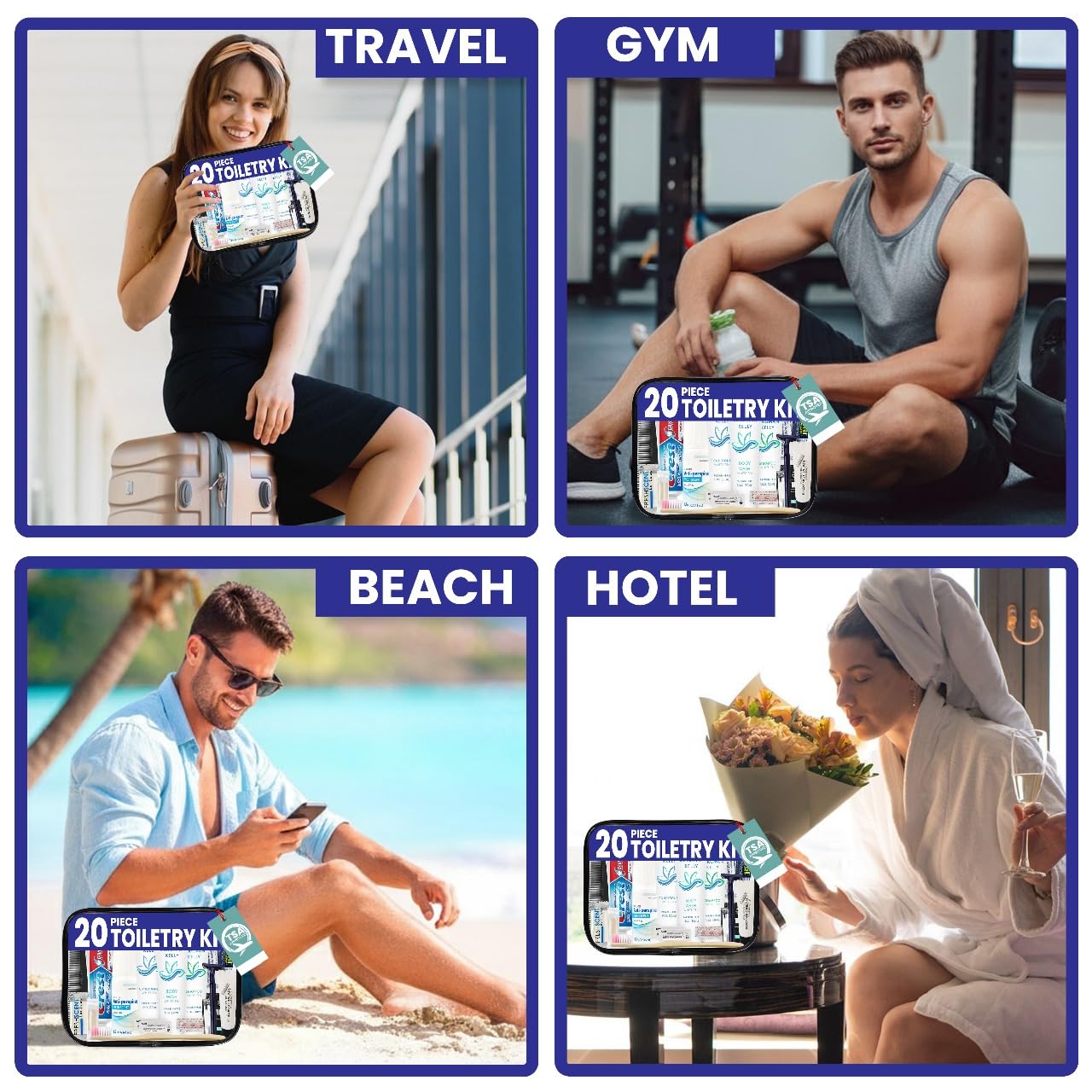 Trektote Travel Toiletry Kit for Men and Women – 20 Piece Set of Travel Size Toiletries, TSA Compliant, Includes Shampoo and Conditioner, Body Wash, Toiletry Bag & More