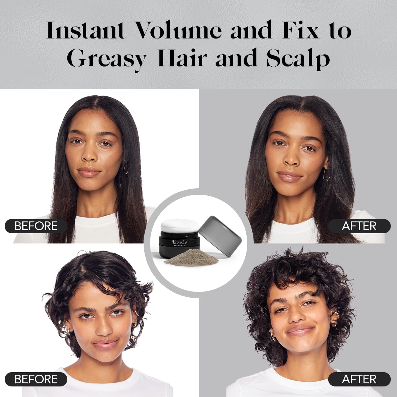 Kitsch Dry Shampoo Powder for Women & Men Dry Shampoo for Dark Hair w/Rice Protein - Unscented, Volumizing, No White Cast, Non Toxic, Non Aerosol, Organic, Paraben & Benzene Free, Travel Size - 8g