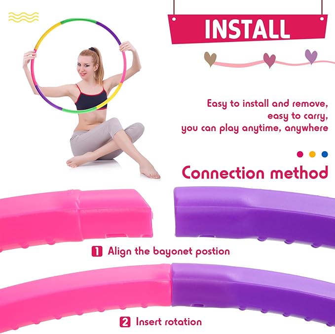 Chivao 8 Pack Color Detachable Hoop Fitness Waist Exercise Ring Plastic Exercise Hoop Adjustable Weight Size Plastic Adult Party Supplies Game Sport Gymnastic