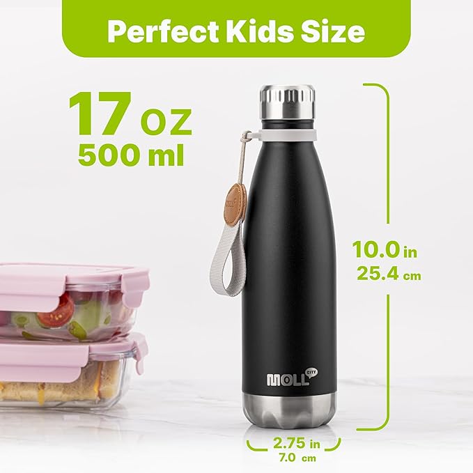17 oz Stainless Steel Water Bottles-Insulated Water Bottle-Sports Water Bottle for School Double Walled Vacuum Cola Shape-Leak Proof Sport Water Bottle(Black)