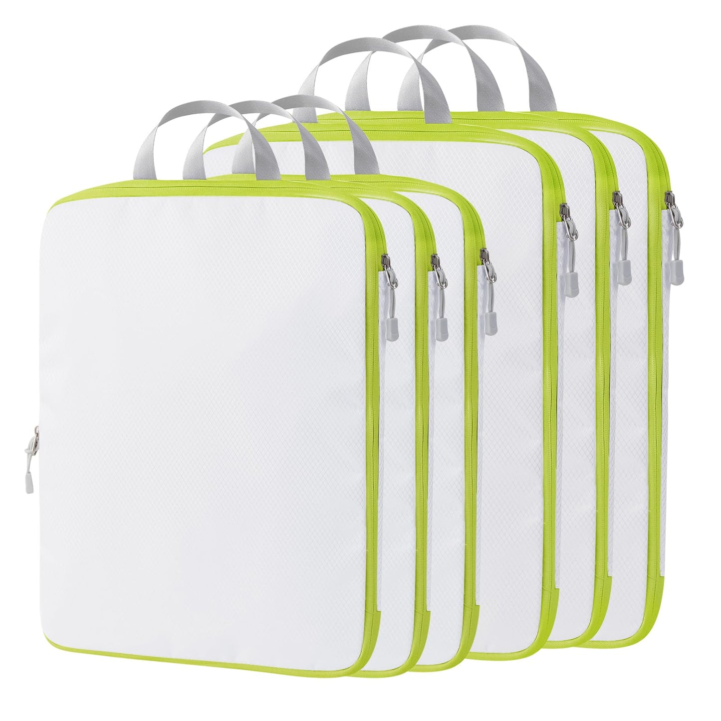 Compression Packing Cubes, 6 Set Packing Cubes for Travel Compression, Lightweight Compressible Package Organizer for Carry On and Suitcases, White and Green