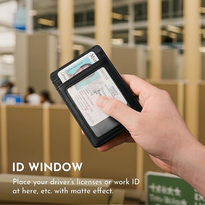 Buffway Mens Slim Wallet, Minimalist Thin Front Pocket Leather Credit Card Holder with RFID Blocking for Work Travel