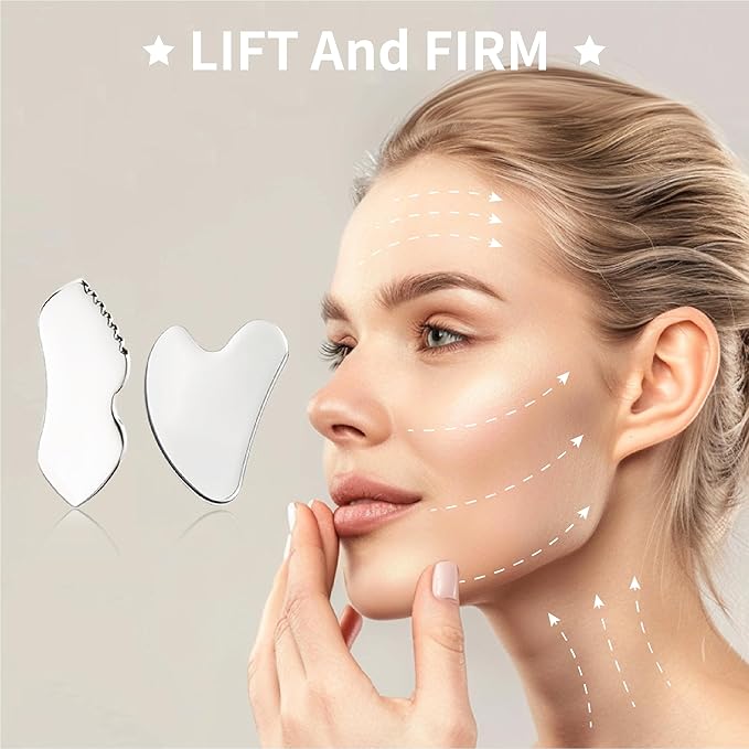 3pcs Stainless Steel Gua Sha Facial Tools & Eye Cream Applicator Metal GuaSha Set for Face Body, Detailer Gua Sha Lymphatic Drainage Massager,Guasha Face Sculpting Tool