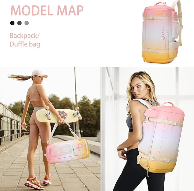 BESMART 32L Extra Large Gym Backpack for Women, Big Gym Bag with Shoes Compartment, Waterproof Heavy Duty Duffel Bags, Women's Workout Backpacks for Outdoor Sport,Hiking,Camping,Travel